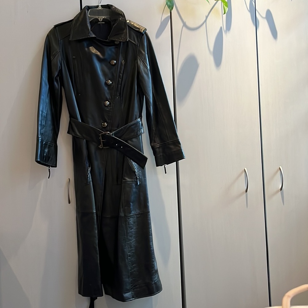 Arayal Leather Trench Coat (Belted) - French size 38 VINTAGE Y2K - Picture 4 of 12